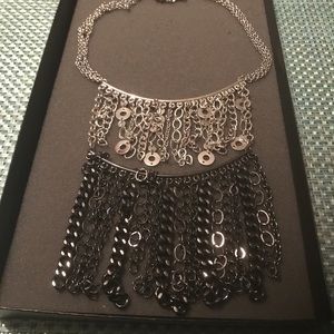 Chicos 2 Tiered Hemitie Silvertone Chain Necklace